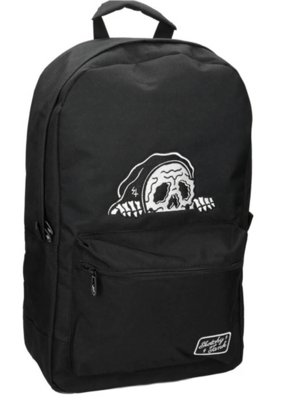 Black Skull Graphic Backpack with Front Pocket